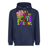 Navy All Teacher Love Brains Heavyweight Hoodie - texasbilliewilder