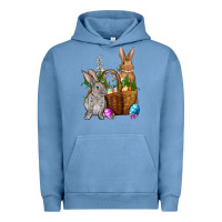 Pigment Pebble Blue Bunnys carrots eggs with basket easter Urban Hoodie - OliviaCreatesArt