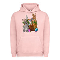 Pigment Salmon Bunnys carrots eggs with basket easter Urban Hoodie - OliviaCreatesArt