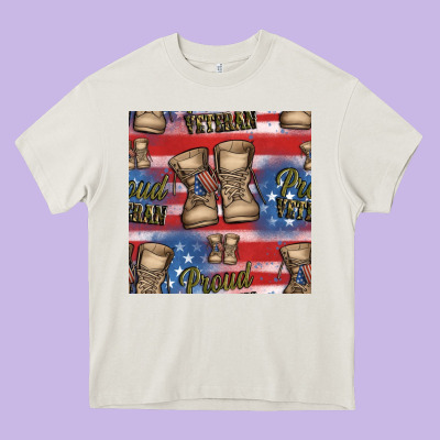 Proud Veteran Seamless Pattern Heavy Core Tee Designed By Hra Design Shop