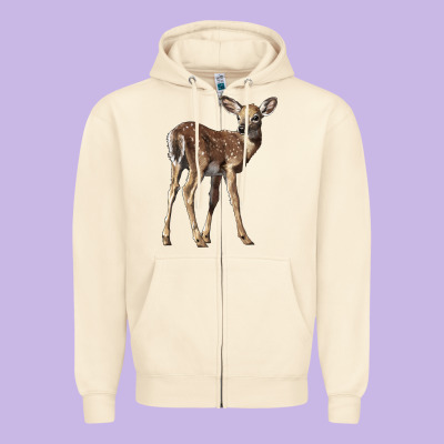 White Tailed Fawn Deer Zipper Hoodie Designed By Lillyallendesigns