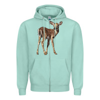 Seafoam white tailed fawn deer Zipper Hoodie - LillyAllenDesigns
