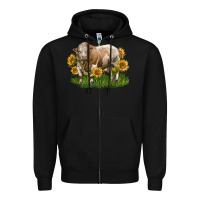 Black simmental bull with sunflowers Zipper Hoodie - LillyAllenDesigns