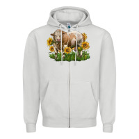 Dove Grey simmental bull with sunflowers Zipper Hoodie - LillyAllenDesigns