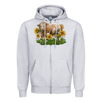 Heather Grey simmental bull with sunflowers Zipper Hoodie - LillyAllenDesigns