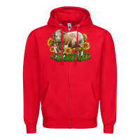 Red simmental bull with sunflowers Zipper Hoodie - LillyAllenDesigns