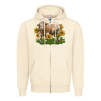 Sandshell simmental bull with sunflowers Zipper Hoodie - LillyAllenDesigns
