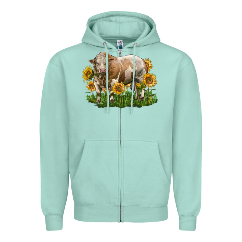 Simmental Bull With Sunflowers Zipper Hoodie by LillyAllenDesigns | Teevron