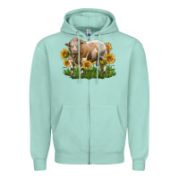 Seafoam simmental bull with sunflowers Zipper Hoodie - LillyAllenDesigns