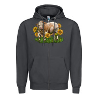 Smoke simmental bull with sunflowers Zipper Hoodie - LillyAllenDesigns