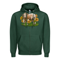Sports Green simmental bull with sunflowers Zipper Hoodie - LillyAllenDesigns