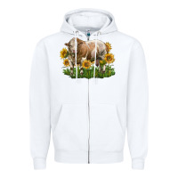 White simmental bull with sunflowers Zipper Hoodie - LillyAllenDesigns