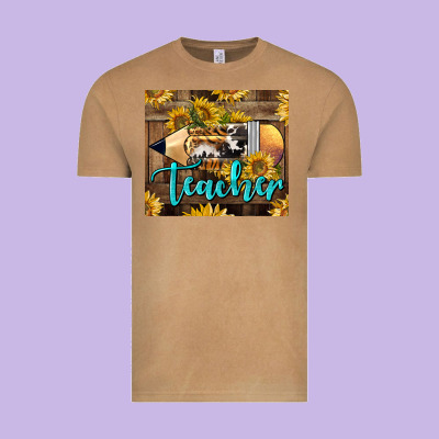 Western Teacher Pencil With Sunflowers Vintage Tee Designed By Lillyallendesigns