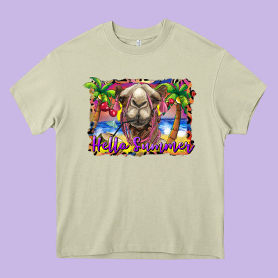 Hello Summer Camel At The Beach Heavy Core Tee Designed By Barkaloodesign