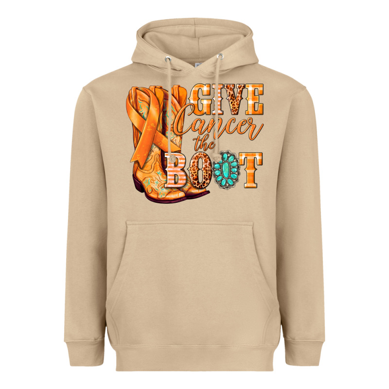 Give Cancer The Boot Kidney Cancer Orange Ribbon Heavyweight Hoodie by NancyCooperArtShop | Teevron