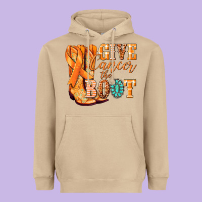 Give Cancer The Boot Kidney Cancer Orange Ribbon Heavyweight Hoodie Designed By Nancycooperartshop