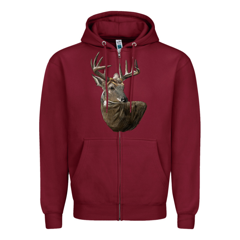 White Tailed Buck Deer Head Zipper Hoodie by LillyAllenDesigns | Teevron