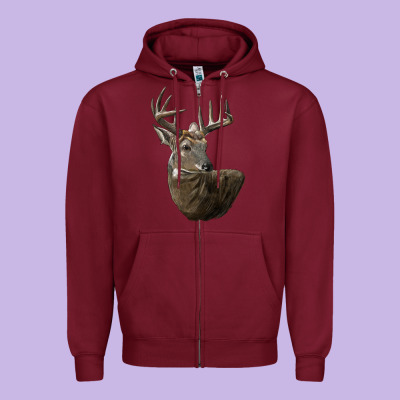 White Tailed Buck Deer Head Zipper Hoodie Designed By Lillyallendesigns