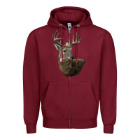 Burgundy white tailed buck deer head Zipper Hoodie - LillyAllenDesigns