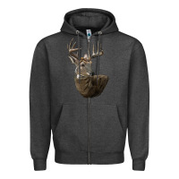 Charcoal Heather white tailed buck deer head Zipper Hoodie - LillyAllenDesigns