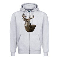 Heather Grey white tailed buck deer head Zipper Hoodie - LillyAllenDesigns