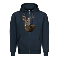 Navy white tailed buck deer head Zipper Hoodie - LillyAllenDesigns