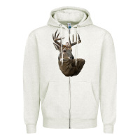 Oatmeal Heather white tailed buck deer head Zipper Hoodie - LillyAllenDesigns
