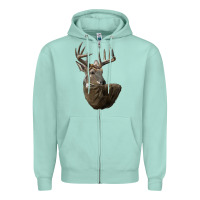 Seafoam white tailed buck deer head Zipper Hoodie - LillyAllenDesigns