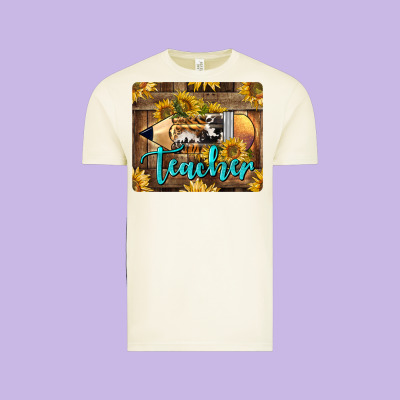 Western Teacher Pencil With Sunflowers Vintage Tee Designed By Lillyallendesigns