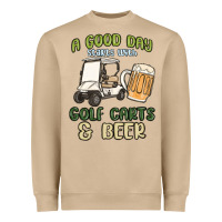Mushroom a god day starts with golf carts and beer Heavyweight Sweatshirt - MaliasSmallBusiness