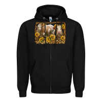 Black simmental bull and heifer with sunflowers Zipper Hoodie - LillyAllenDesigns