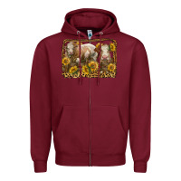 Burgundy simmental bull and heifer with sunflowers Zipper Hoodie - LillyAllenDesigns