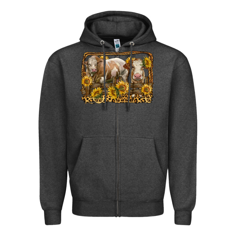 Simmental Bull And Heifer With Sunflowers Zipper Hoodie by LillyAllenDesigns | Teevron