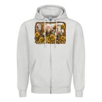 Dove Grey simmental bull and heifer with sunflowers Zipper Hoodie - LillyAllenDesigns