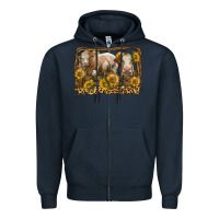 Navy simmental bull and heifer with sunflowers Zipper Hoodie - LillyAllenDesigns