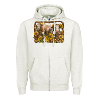 Oatmeal Heather simmental bull and heifer with sunflowers Zipper Hoodie - LillyAllenDesigns