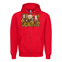 Red simmental bull and heifer with sunflowers Zipper Hoodie - LillyAllenDesigns