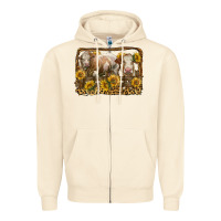 Sandshell simmental bull and heifer with sunflowers Zipper Hoodie - LillyAllenDesigns