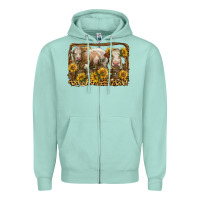 Seafoam simmental bull and heifer with sunflowers Zipper Hoodie - LillyAllenDesigns