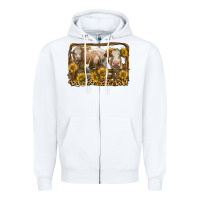 White simmental bull and heifer with sunflowers Zipper Hoodie - LillyAllenDesigns