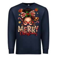 Navy merry christmas messy bun Premium Sweatshirt - texasbilliewilder
