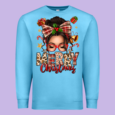 Merry Christmas Messy Bun Premium Sweatshirt Designed By Texasbilliewilder