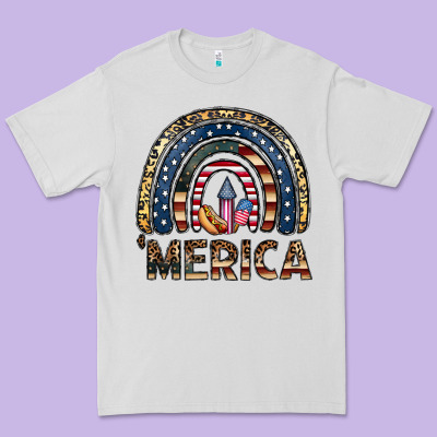Merica Rainbow Premium Tee Designed By Cowhidedigitalart