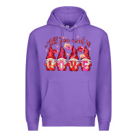 Purple All you need is love gnomies Valentine's Day Premium Hoodie - HowdyJamesFarm
