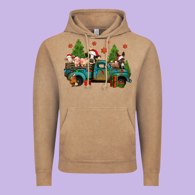 Christmas Farm Animals Truck Vintage Hoodie Designed By Jasminsmagicworld