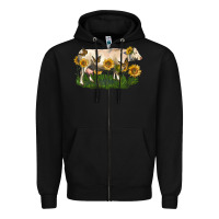 Black charolais cow with sunflower Zipper Hoodie - LillyAllenDesigns