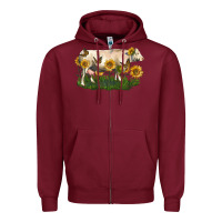 Burgundy charolais cow with sunflower Zipper Hoodie - LillyAllenDesigns