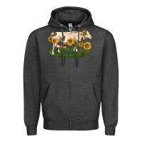 Charcoal Heather charolais cow with sunflower Zipper Hoodie - LillyAllenDesigns
