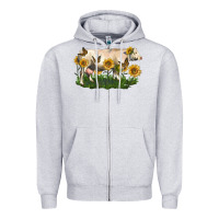 Heather Grey charolais cow with sunflower Zipper Hoodie - LillyAllenDesigns