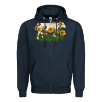 Navy charolais cow with sunflower Zipper Hoodie - LillyAllenDesigns